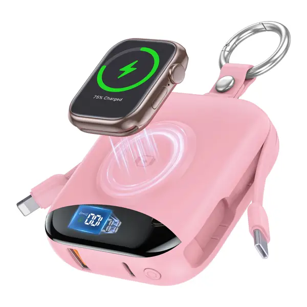 10,000mAh Power Bank with Built-In Cables & Wireless Charging for iPhone & iWatch