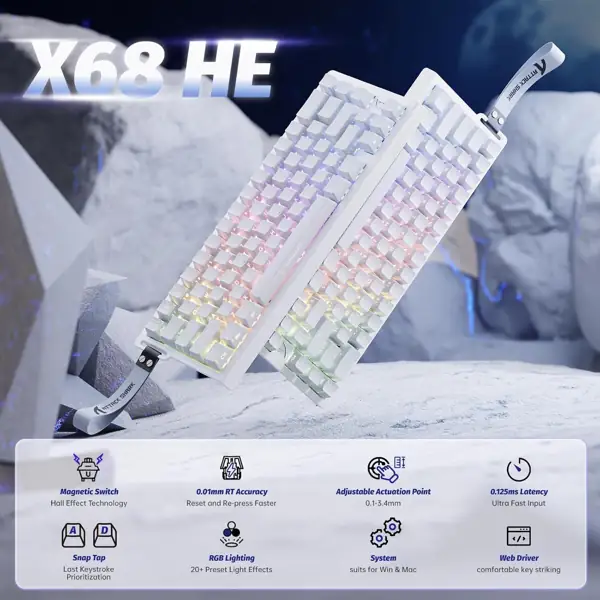Attack Shark 60% Hall Effect Rapid Trigger Gaming Keyboard with Hot-Swap Switches, Wired USB