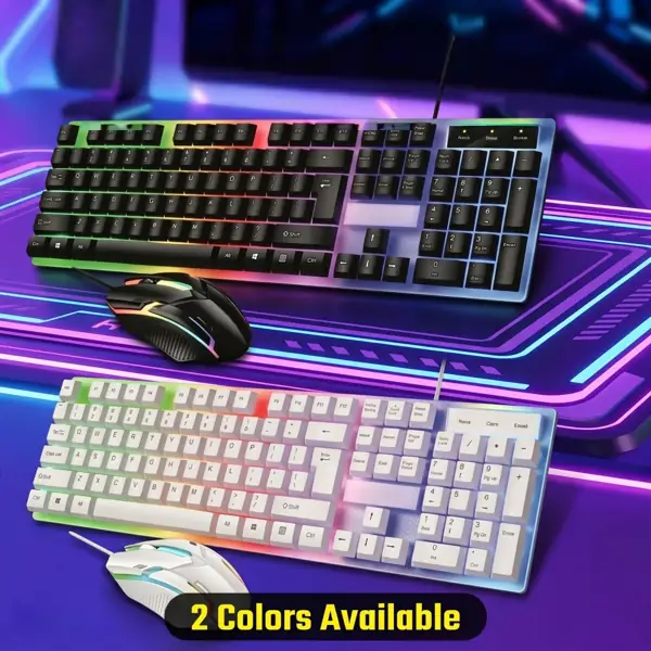 Backlit Mechanical-Feel Keyboard & Mouse Combo, 104-Key Wired USB