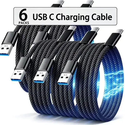 6-Pack USB-C Braided Fast Charging Cables, 3.3ft/1m for Phones & Tablets