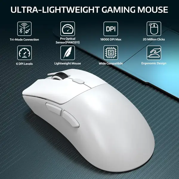 Attack Shark 55g Wireless Gaming Mouse, Tri-Mode 2.4G/BT5.2/Wired with 18000 DPI Optical Sensor