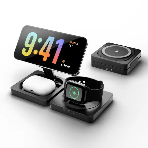 3-in-1 Magnetic Wireless Charging Station, 15W Foldable for iPhone, Apple Watch & AirPods