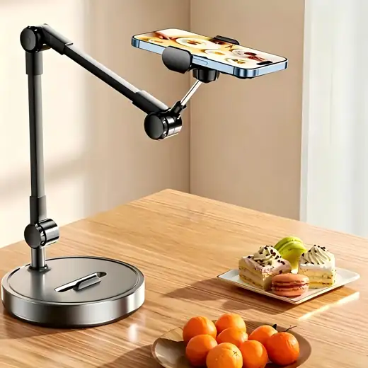 Multi-Angle Adjustable Metal Phone Desktop Stand with Smooth Black Finish
