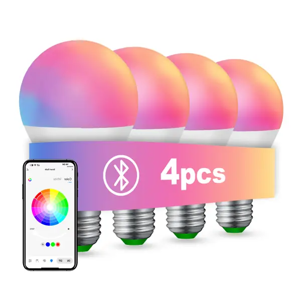 RGBCW Smart Color Bulbs (4-Pack) with Music Sync & App Control